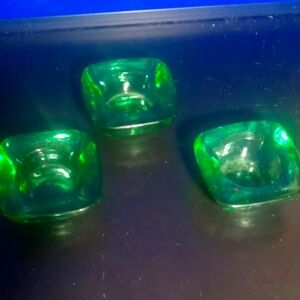 Ash trays vintage mcm Emerald set of Three Green Glass